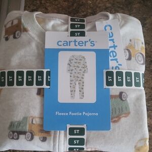 Carter's Gray Fleece Footie Pajama with Green and Yellow Trucks